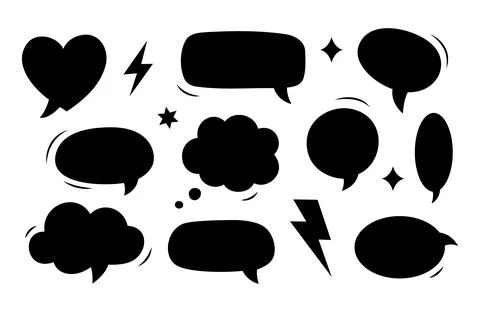 Black comic speech bubbles and thought clouds set. Cartoon talk balloons for 스톡 일러스트