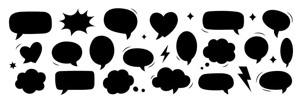 Black comic speech bubbles collection. Talk balloons set for cartoon design Stock Illustration