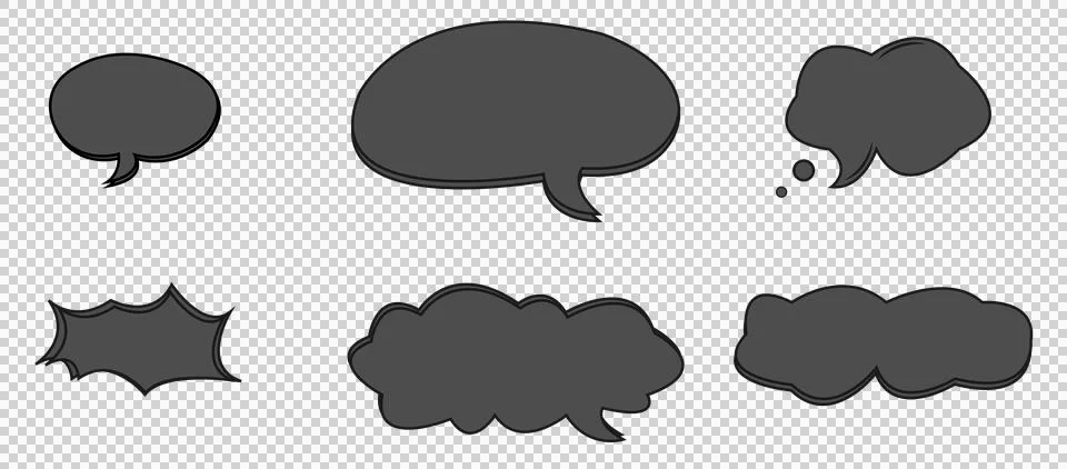 Black comic speech bubbles on transparent background イラスト素材