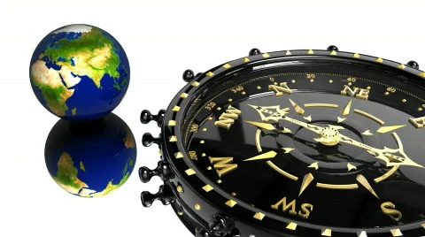 Black Compass with Earth - Compass 23 (HD) Stock Footage 808880