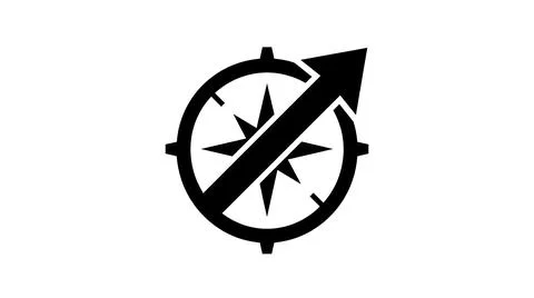 Black compass icon with a directional arrow symbol Stock Illustration