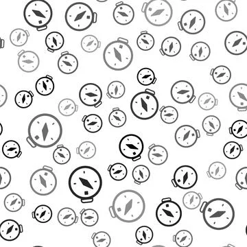 Black Compass icon isolated seamless pattern on white background. Windrose イラスト素材
