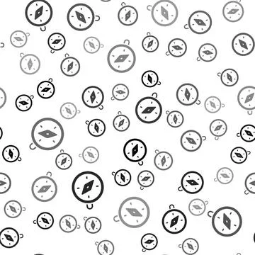 Black Compass icon isolated seamless pattern on white background. Windrose .. Illustrazione stock