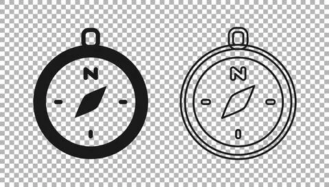 Black Compass icon isolated on transparent background. Windrose navigation sy Ilustração Stock