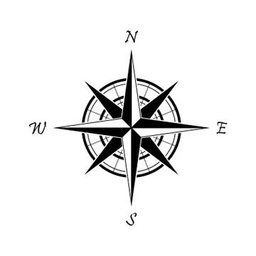 Black compass icon on white background. Marine navigation. Sign for map Stock Illustration