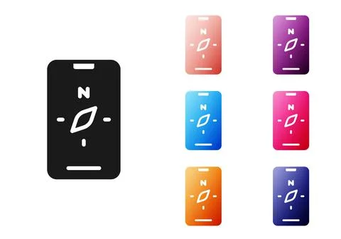 Black Compass screen apps on smartphone for navigation icon isolated on white 스톡 일러스트