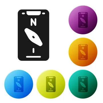 Black Compass screen apps on smartphone for navigation icon isolated on white Illustrazione stock
