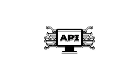 Black Computer api interface icon isolated on white background. Application Video stock 233779206