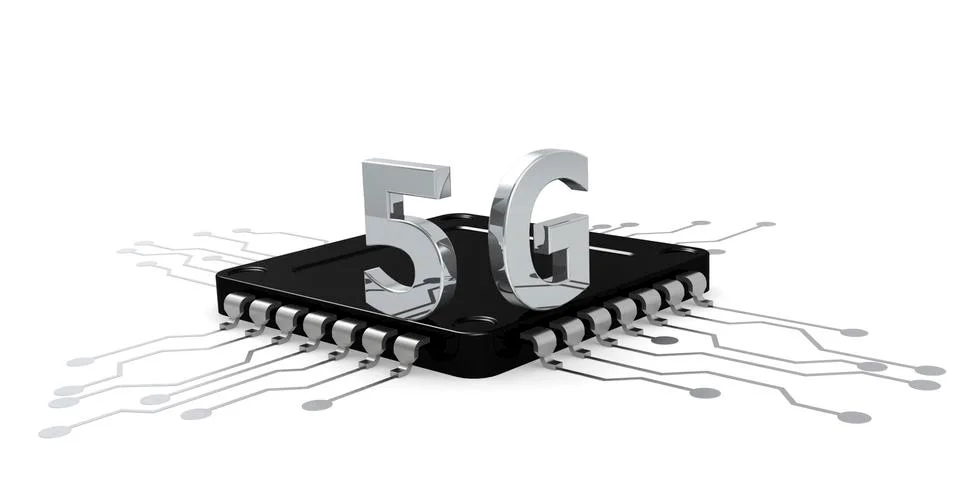 Black computer chip for 5G isolated Stock Illustration