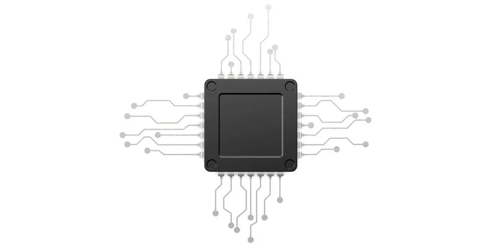 Black computer chip isolated on white background Stock Illustration