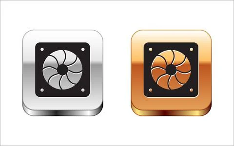 Black Computer cooler icon isolated on white background. PC hardware fan. Silver Illustrazione stock