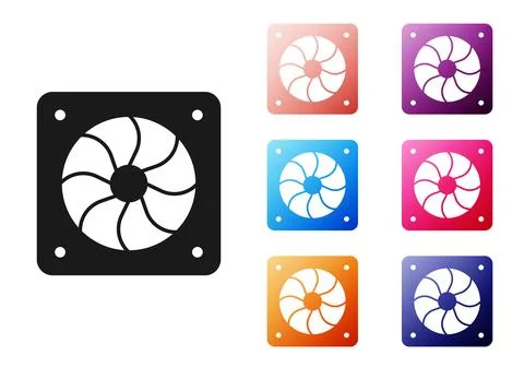 Black Computer cooler icon isolated on white background. PC hardware fan. Set イラスト素材
