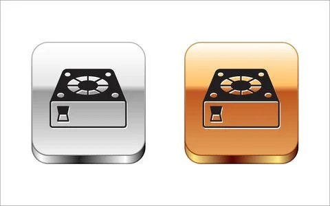 Black Computer cooler icon isolated on white background. PC hardware fan. Silver 스톡 일러스트
