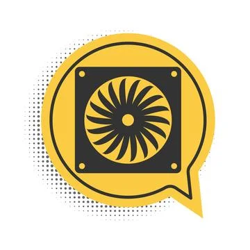Black Computer cooler icon isolated on white background. PC hardware fan. Yellow Illustrazione stock