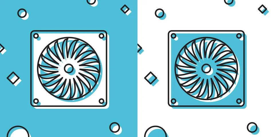 Black Computer cooler icon isolated on blue and white background. PC hardware Illustrazione stock