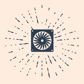 Black Computer cooler icon isolated on beige background. PC hardware fan Stock Illustration