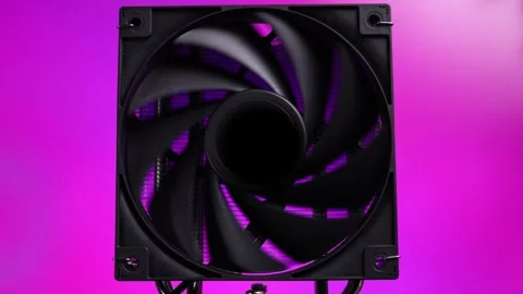 Black computer cooling fan with purple gradient background Stock Footage 332636833