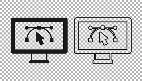 Black Computer display with vector design program icon isolated on isolated.. Stock Illustration