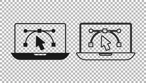 Black Computer display with vector design program icon isolated on isolated.. Illustrazione stock