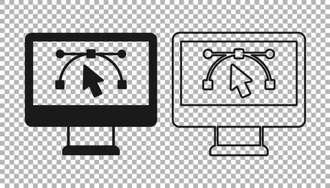 Black Computer display with vector design program icon isolated on isolated.. Stock Illustration
