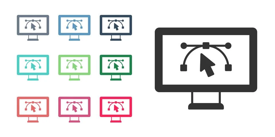 Black Computer display with vector design program icon isolated on isolated.. Stock Illustration