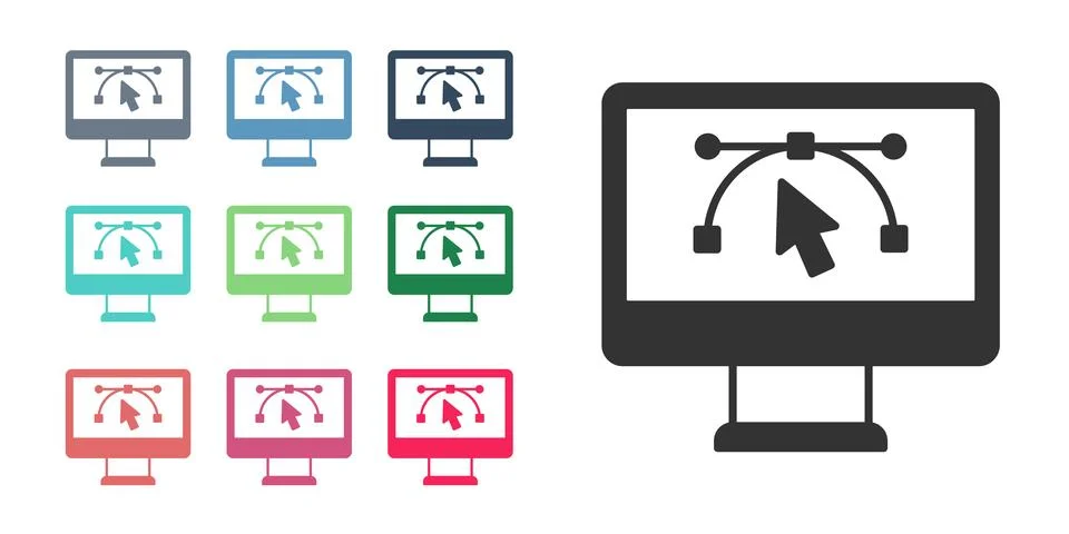 Black Computer display with vector design program icon isolated on isolated.. Illustrazione stock