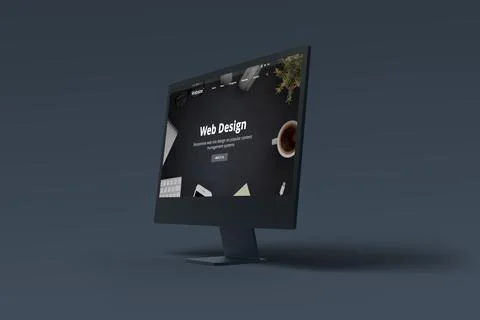 Black computer display with web design concept page layout. Web design and de Ilustración de archivo
