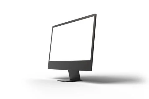 Black computer display on white suraface with shadow. Isolated screen for des Stock Photos