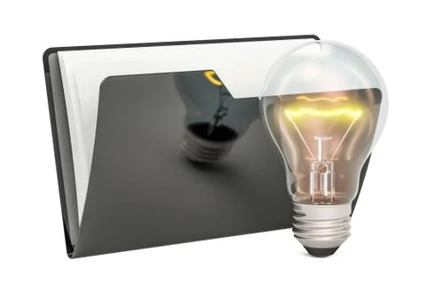 Black computer folder icon with lightbulb, 3D rendering Stock Illustration