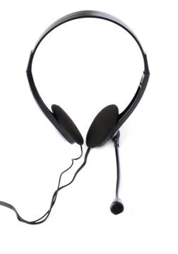 Black computer headset with a microphone isolated over white background Stock Photos