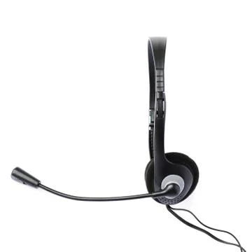Black computer headset with a microphone isolated over white background Stock Photos