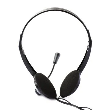 Black computer headset with a microphone isolated over white background Stock Photos