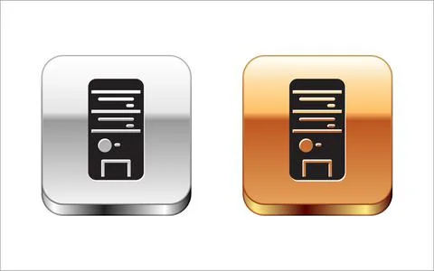 Black Computer icon isolated on white background. PC component sign. Silver-gold Illustrazione stock