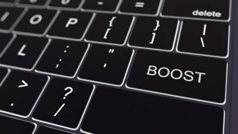 Black computer keyboard and glowing boost key. Conceptual 3D rendering Stock Illustration
