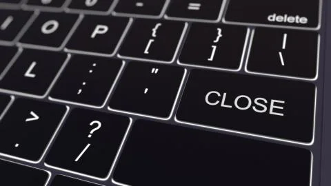 Black computer keyboard and glowing close key. Conceptual 3D rendering Stock Illustration