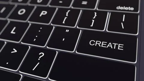 Black computer keyboard and glowing create key. Conceptual 3D rendering Stock Illustration