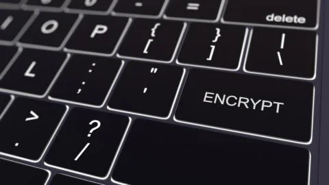 Black computer keyboard and glowing encrypt key. Conceptual 3D rendering イラスト素材