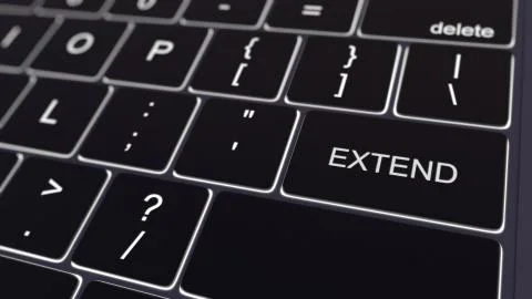 Black computer keyboard and glowing extend key. Conceptual 3D rendering Stock Illustration