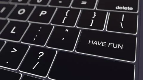Black computer keyboard and glowing have fun key. Conceptual 3D rendering Stock Illustration