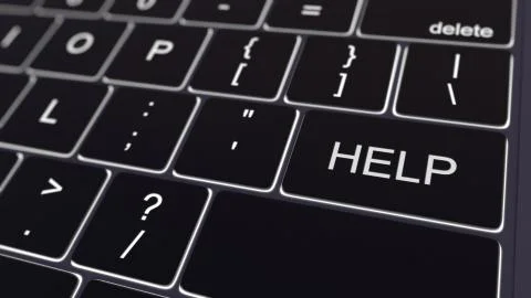 Black computer keyboard and glowing help key. Conceptual 3D rendering イラスト素材