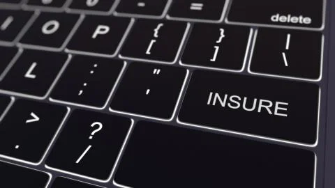 Black computer keyboard and glowing insure key. Conceptual 3D rendering Stock Illustration