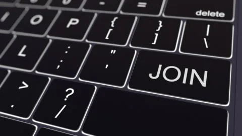 Black computer keyboard and glowing join key. Conceptual 3D rendering Ilustración de archivo