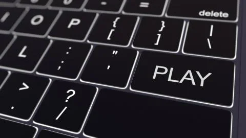 Black computer keyboard and glowing play key. Conceptual 3D rendering Stock Illustration