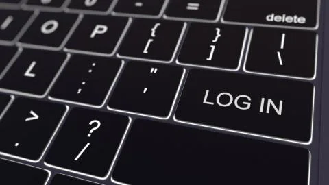 Black computer keyboard and glowing log in key. Conceptual 3D rendering 스톡 일러스트