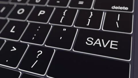 Black computer keyboard and glowing save key. Conceptual 3D rendering Stock Illustration