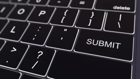 Black computer keyboard and glowing submit key. Conceptual 3D rendering Stock Illustration