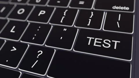 Black computer keyboard and glowing test key. Conceptual 3D rendering Illustrazione stock