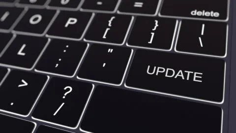 Black computer keyboard and glowing update key. Conceptual 3D rendering Stock Illustration