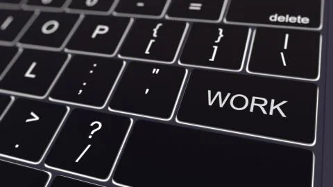 Black computer keyboard and glowing work key. Conceptual 3D rendering Illustrazione stock
