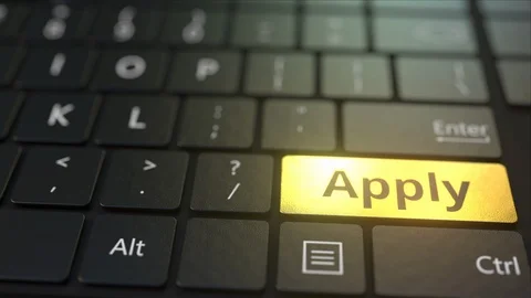 Black computer keyboard and gold apply key. Conceptual 3D animation Stock Footage 116443790